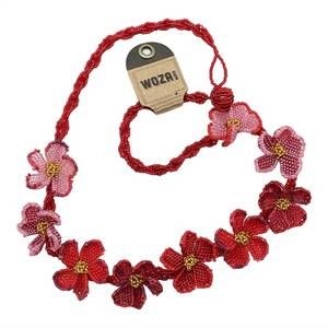 NEW WOZA MOYA women's tiny hand beaded necklace in red /pink